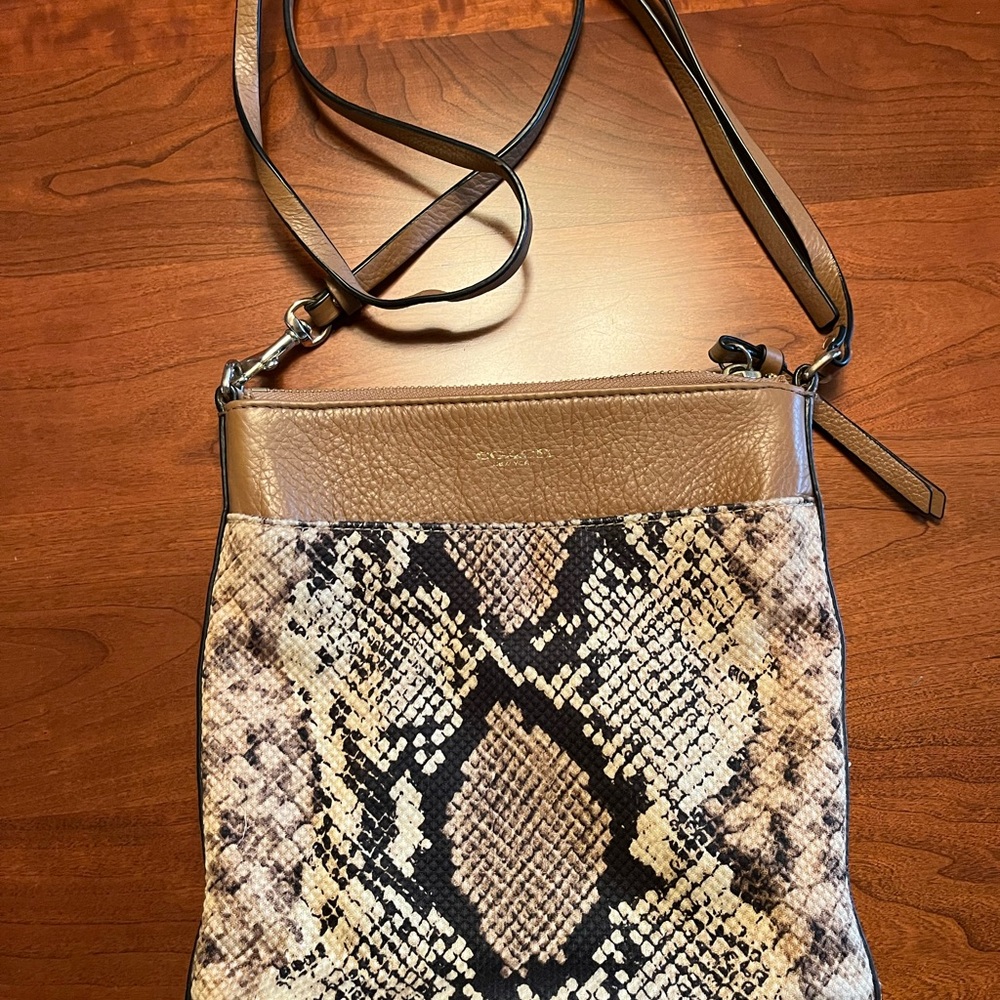 Coach Tan and Black Snake Print Crossbody Bag